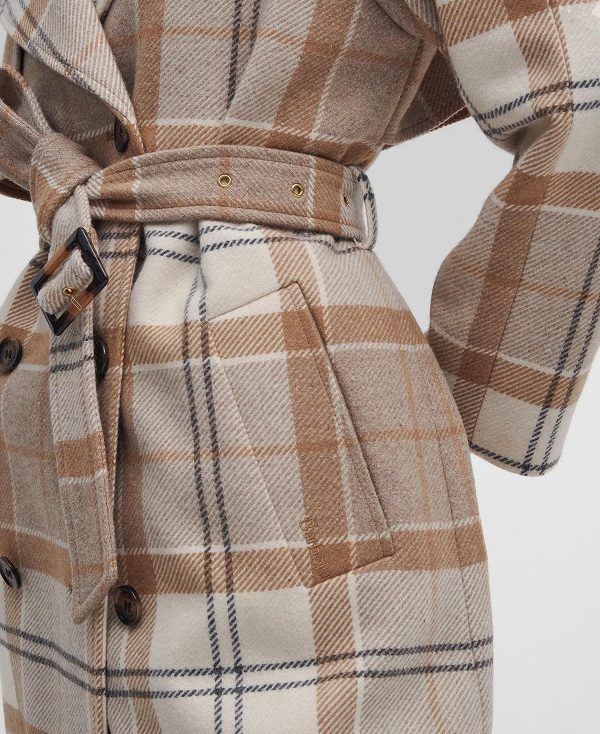 Barbour Claudette Tartan Wool Trench Coat Winter White Tartan/Hessian | BABO89386