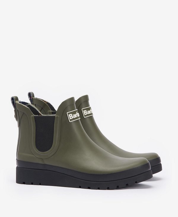 Barbour Clifton Wedge Ankle Wellingtons Olive/Black | BABO89939