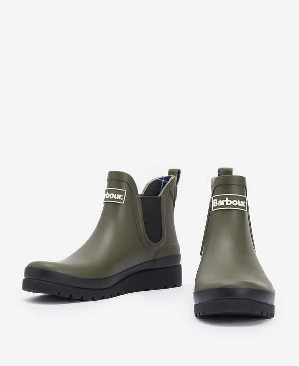 Barbour Clifton Wedge Ankle Wellingtons Olive/Black | BABO89939