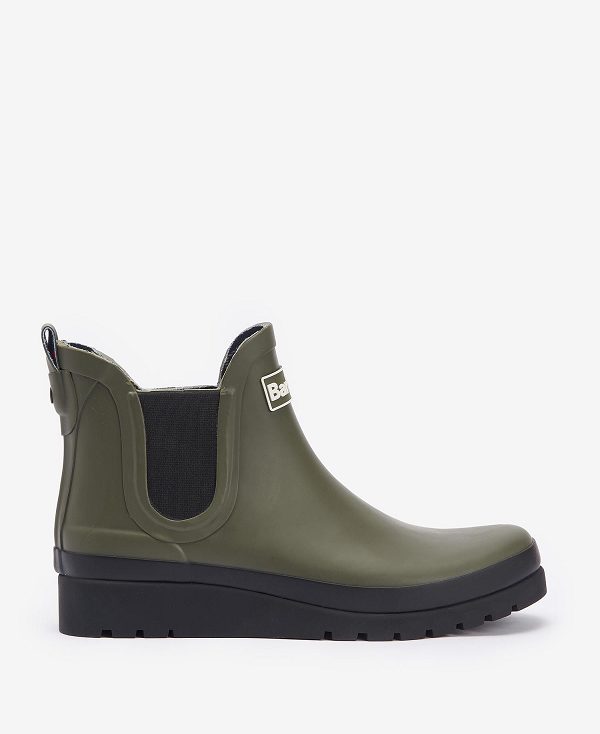 Barbour Clifton Wedge Ankle Wellingtons Olive/Black | BABO89939