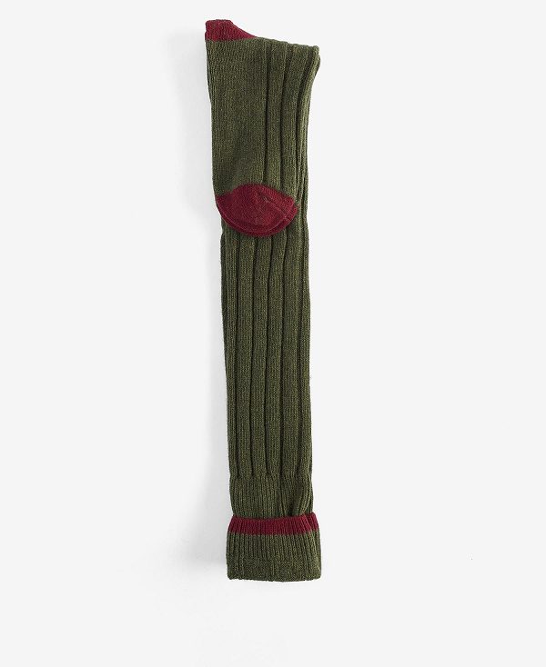 Barbour Contrast Gun Stockings Olive/Cranberry | BABO89128