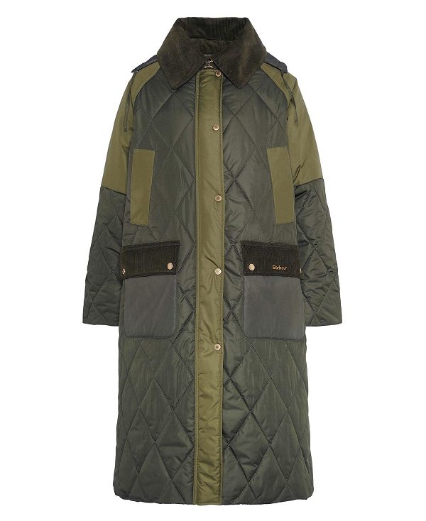 Barbour Cookston Longline Quilted Jacket Olive | BABO89359