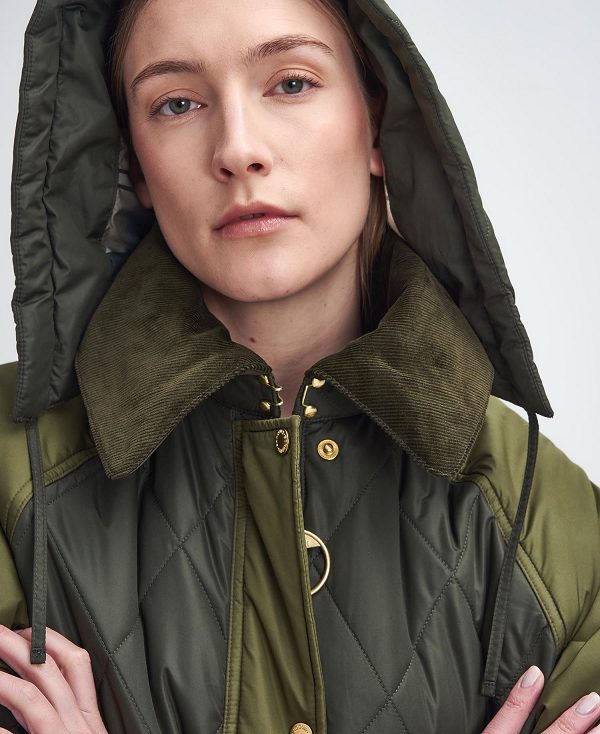 Barbour Cookston Longline Quilted Jacket Olive | BABO89359