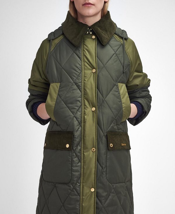 Barbour Cookston Longline Quilted Jacket Olive | BABO89359