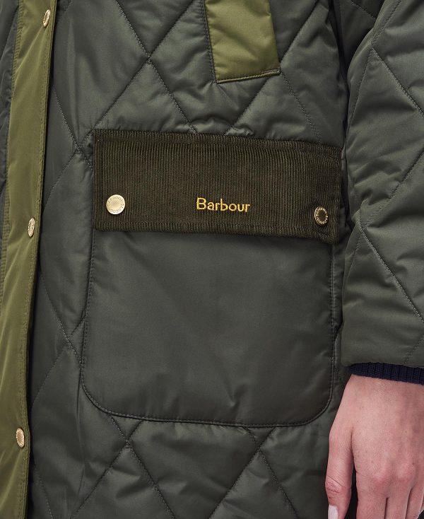 Barbour Cookston Longline Quilted Jacket Olive | BABO89359