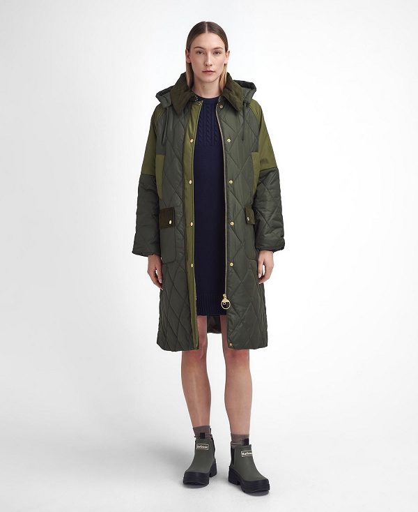 Barbour Cookston Longline Quilted Jacket Olive | BABO89359