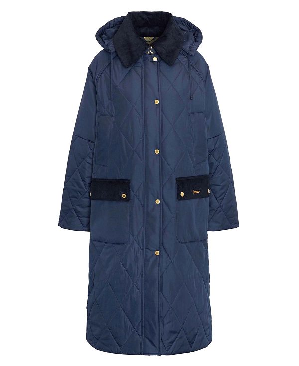 Barbour Cookston Longline Quilted Jacket Navy | BABO89360