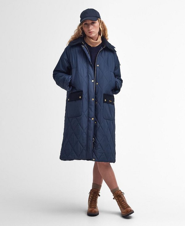 Barbour Cookston Longline Quilted Jacket Navy | BABO89360