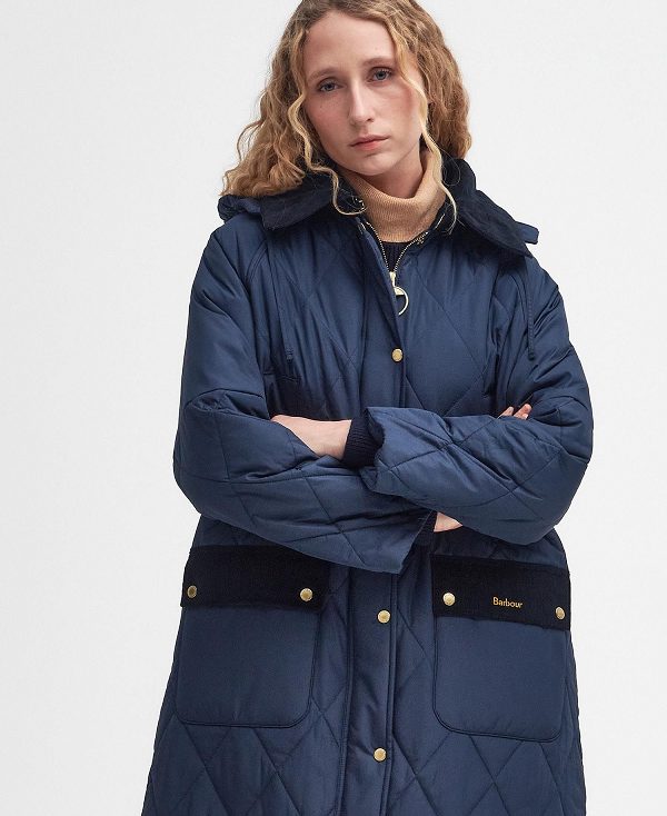 Barbour Cookston Longline Quilted Jacket Navy | BABO89360