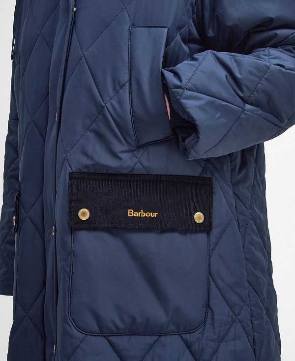 Barbour Cookston Longline Quilted Jacket Navy | BABO89360