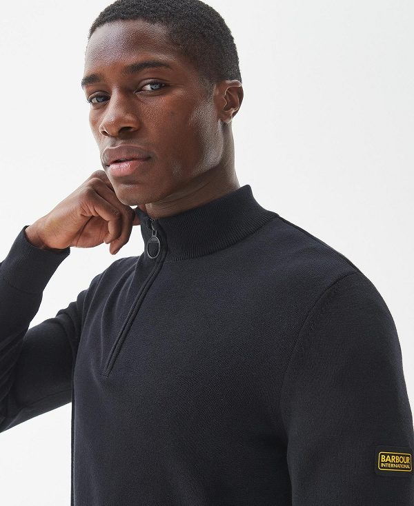 Barbour Cotton Half Zip Sweater Black | BABO88541