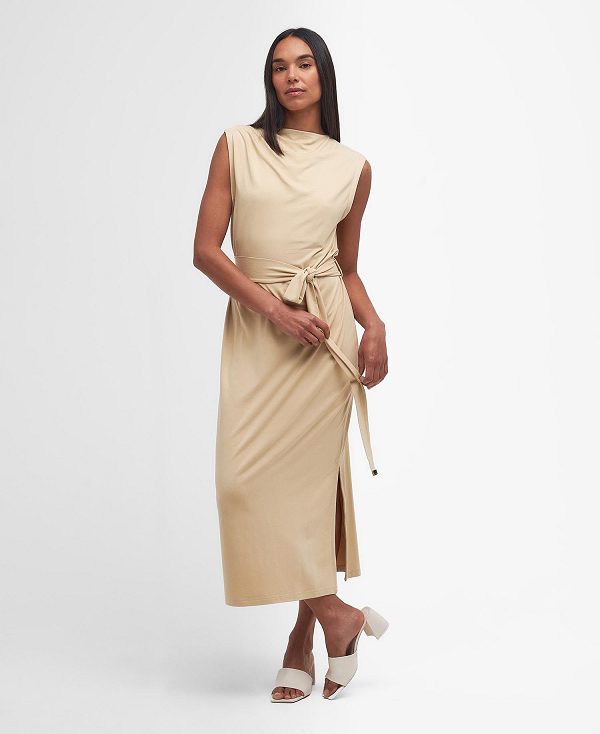 Barbour Courtney Midi Dress Golden Khaki | BABO89622