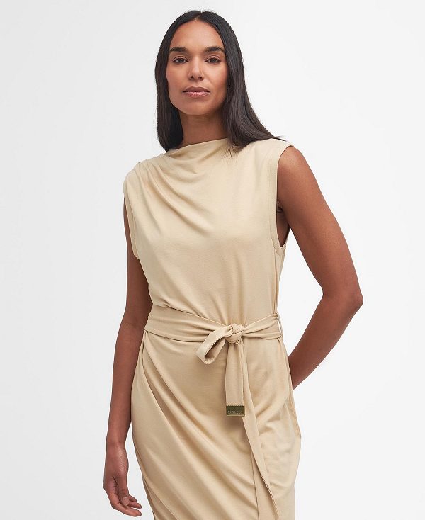 Barbour Courtney Midi Dress Golden Khaki | BABO89622