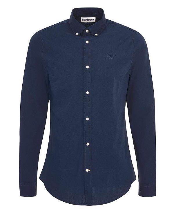 Barbour Crest Poplin Tailored Long-sleeved Shirt Classic Navy | BABO87702