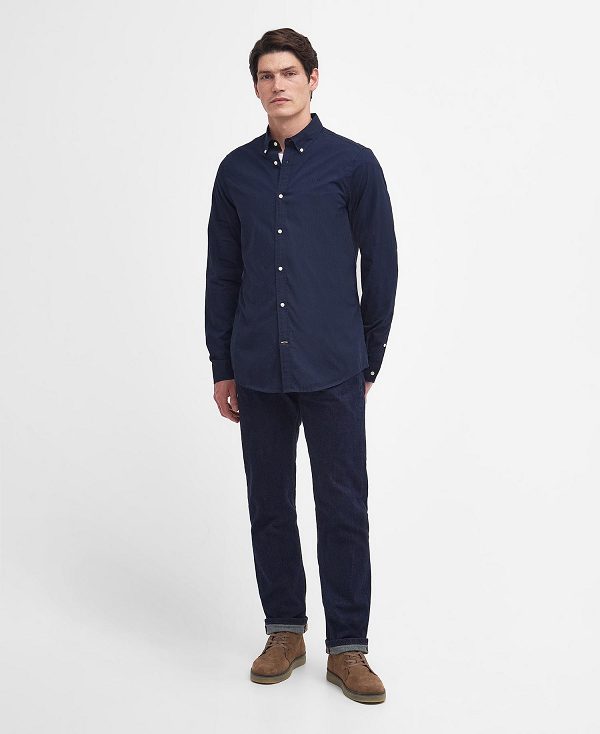 Barbour Crest Poplin Tailored Long-sleeved Shirt Classic Navy | BABO87702