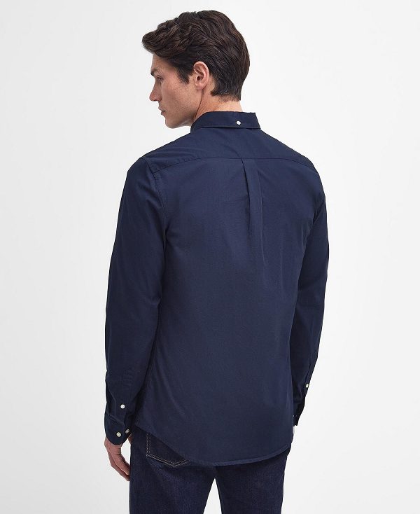 Barbour Crest Poplin Tailored Long-sleeved Shirt Classic Navy | BABO87702