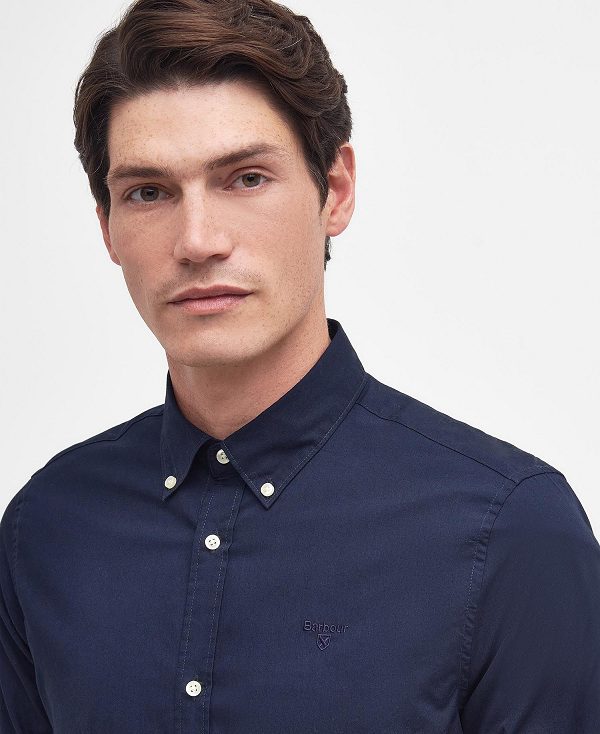 Barbour Crest Poplin Tailored Long-sleeved Shirt Classic Navy | BABO87702