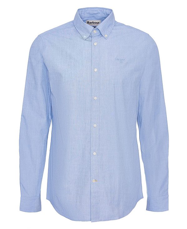 Barbour Crest Poplin Tailored Long-sleeved Shirt Sky | BABO87703