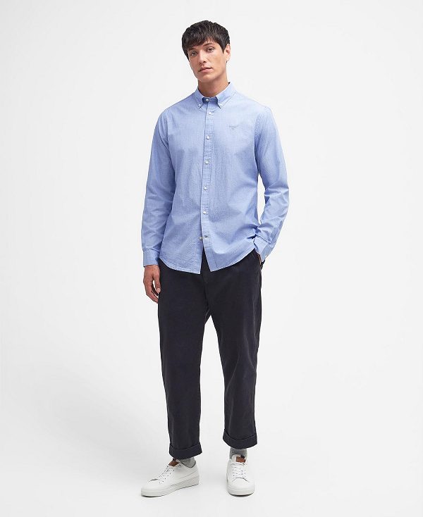 Barbour Crest Poplin Tailored Long-sleeved Shirt Sky | BABO87703