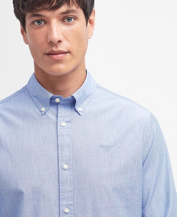 Barbour Crest Poplin Tailored Long-sleeved Shirt Sky | BABO87703