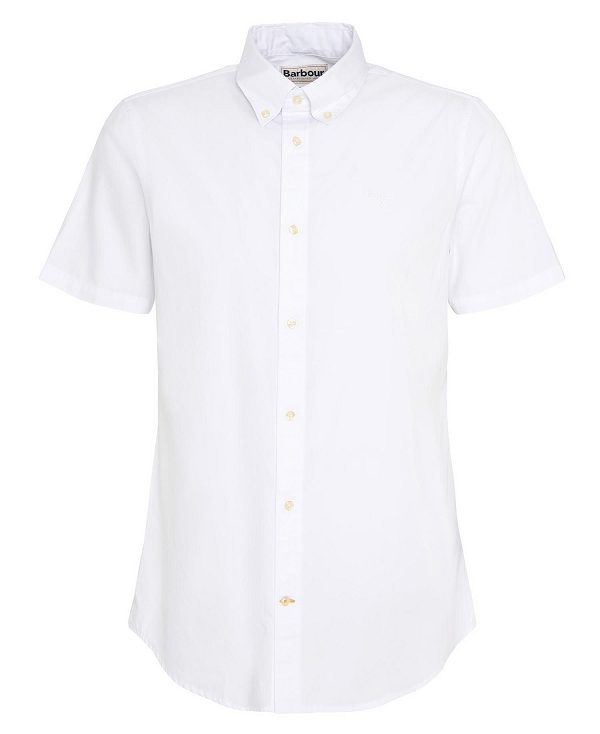 Barbour Crest Poplin Tailored Short-sleeved Shirt Classic White | BABO87707