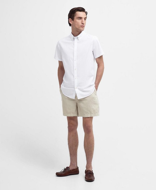 Barbour Crest Poplin Tailored Short-sleeved Shirt Classic White | BABO87707