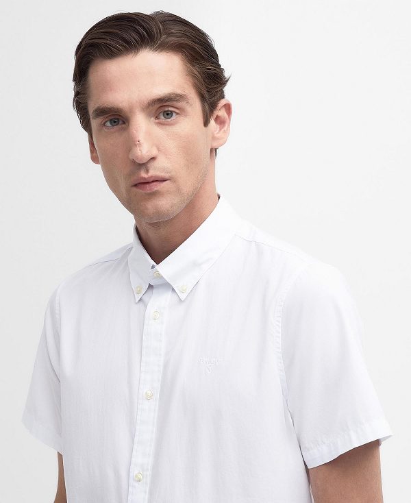 Barbour Crest Poplin Tailored Short-sleeved Shirt Classic White | BABO87707