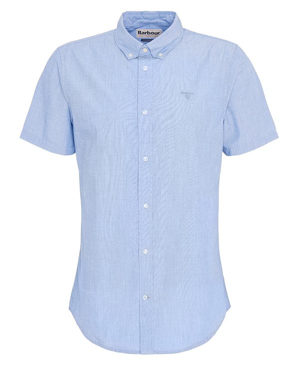 Barbour Crest Poplin Tailored Short-sleeved Shirt Sky | BABO87709