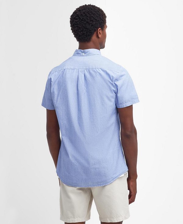 Barbour Crest Poplin Tailored Short-sleeved Shirt Sky | BABO87709