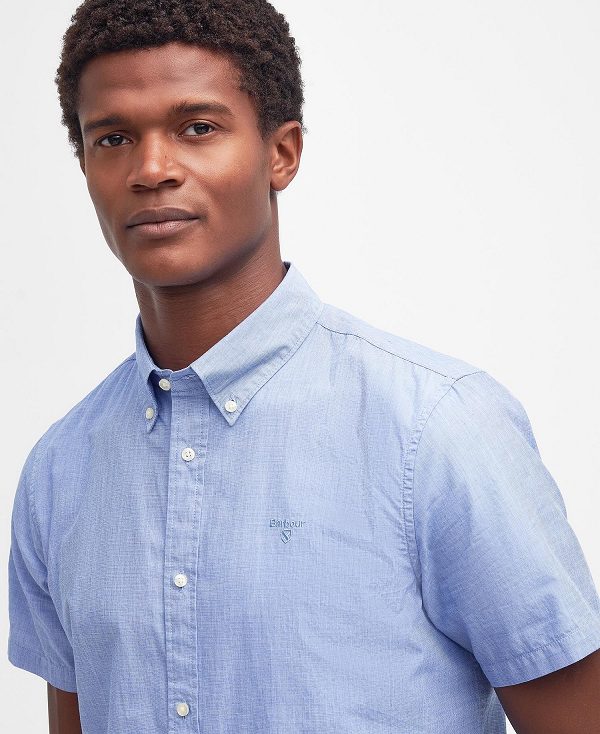 Barbour Crest Poplin Tailored Short-sleeved Shirt Sky | BABO87709