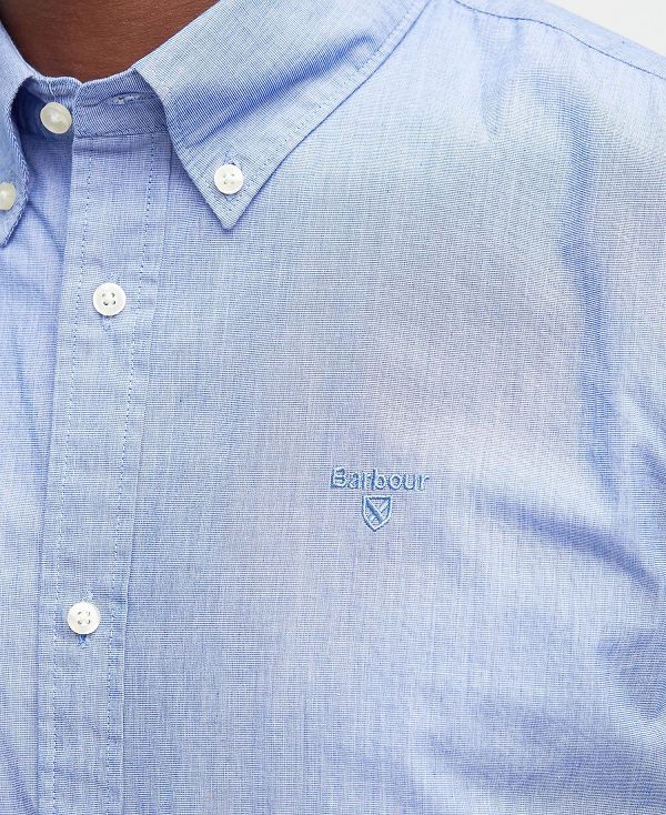 Barbour Crest Poplin Tailored Short-sleeved Shirt Sky | BABO87709