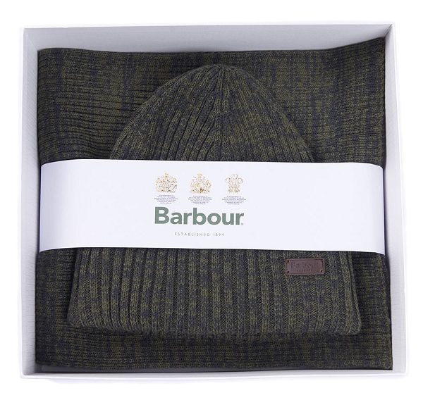 Barbour Crimdon Beanie & Scarf Gift Set Navy | BABO89117