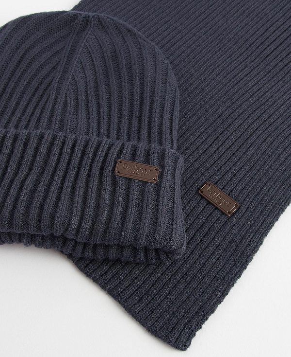 Barbour Crimdon Beanie & Scarf Gift Set Navy | BABO89118