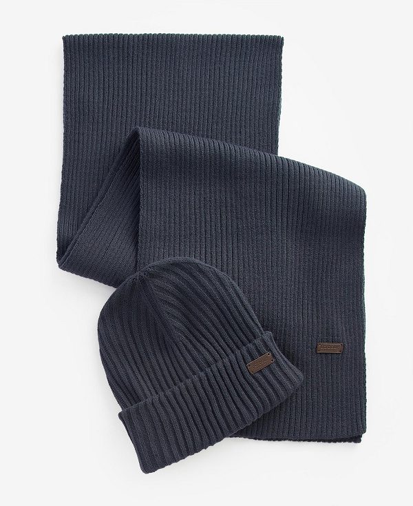 Barbour Crimdon Beanie & Scarf Gift Set Navy | BABO89118