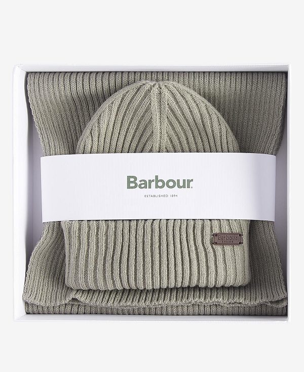 Barbour Crimdon Beanie & Scarf Gift Set Grey | BABO89119