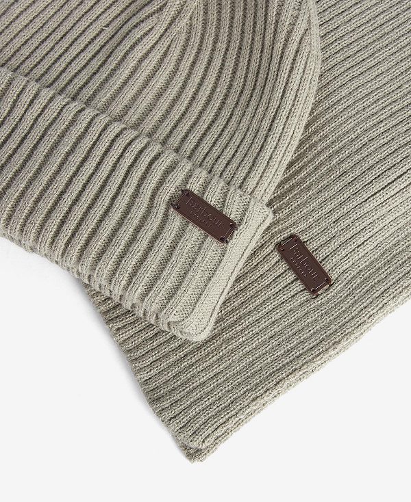 Barbour Crimdon Beanie & Scarf Gift Set Grey | BABO89119