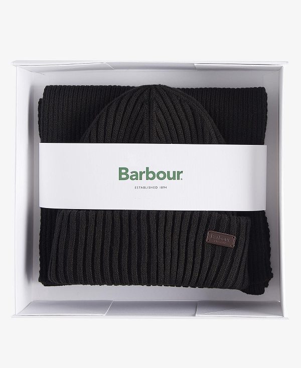 Barbour Crimdon Beanie & Scarf Gift Set Black | BABO89120