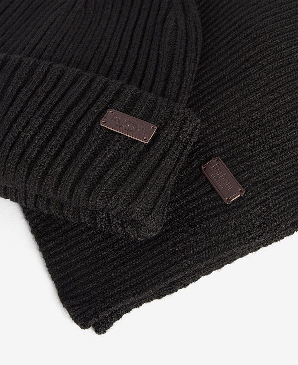 Barbour Crimdon Beanie & Scarf Gift Set Black | BABO89120