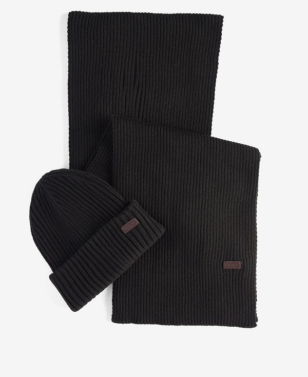 Barbour Crimdon Beanie & Scarf Gift Set Black | BABO89120