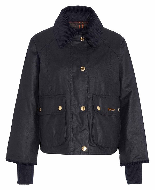 Barbour Cropped Beadnell Waxed Jacket Black/Classic | BABO89233