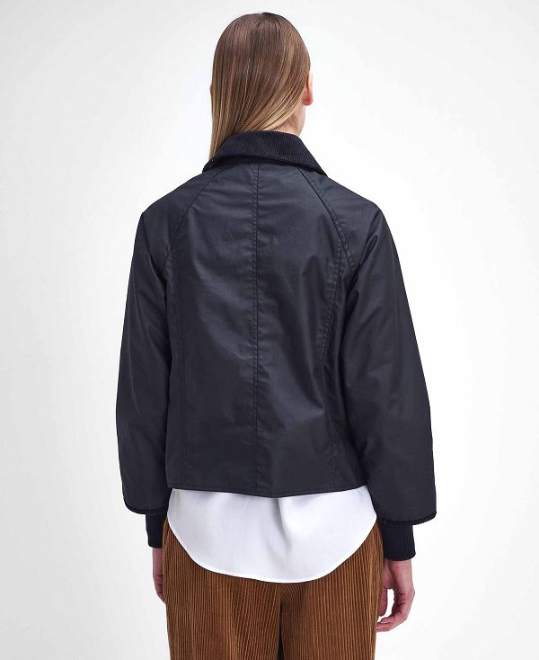 Barbour Cropped Beadnell Waxed Jacket Black/Classic | BABO89233