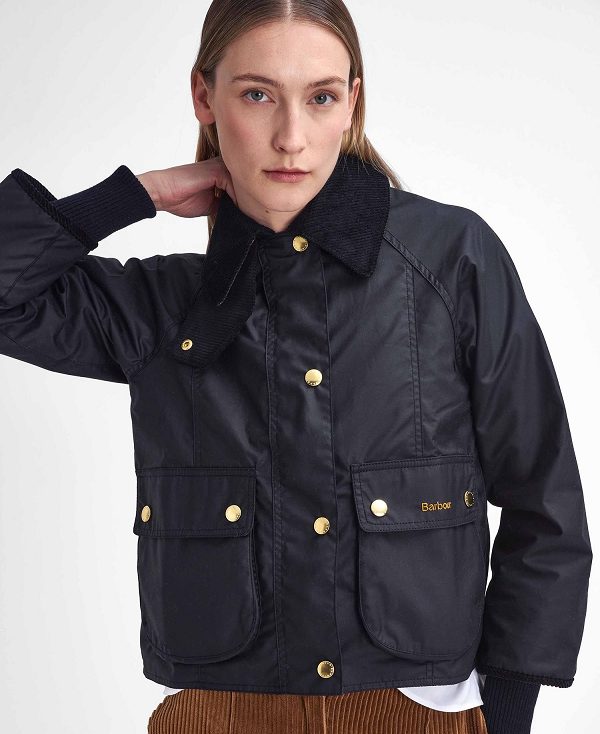 Barbour Cropped Beadnell Waxed Jacket Black/Classic | BABO89233