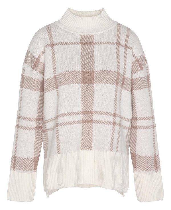 Barbour Deanna Tartan High-neck Jumper Winter White Tartan | BABO89744