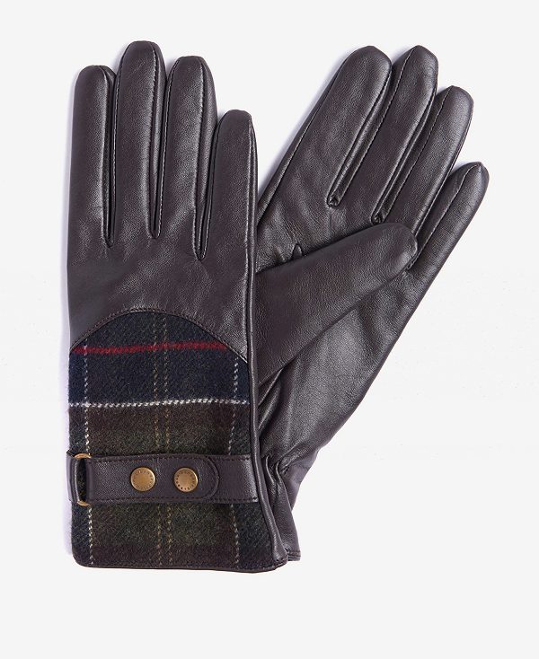 Barbour Dee Tartan Gloves Dark Brown | BABO90057