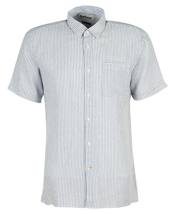 Barbour Deerpark Tailored Short-sleeved Shirt Blue/Whute | BABO87594