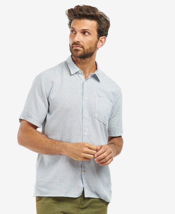 Barbour Deerpark Tailored Short-sleeved Shirt Blue/Whute | BABO87594