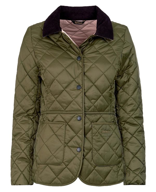 Barbour Deveron Quilted Jacket Olive/Pale Pink | BABO89267