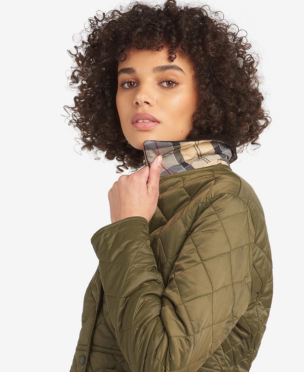 Barbour Deveron Quilted Jacket Olive/Pale Pink | BABO89267