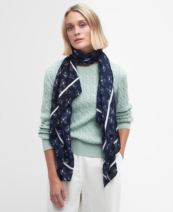 Barbour Dog-print Scarf Navy/Cloud | BABO90068