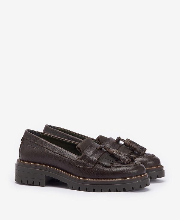 Barbour Dolores Tassel Loafers Dark Brown | BABO89911